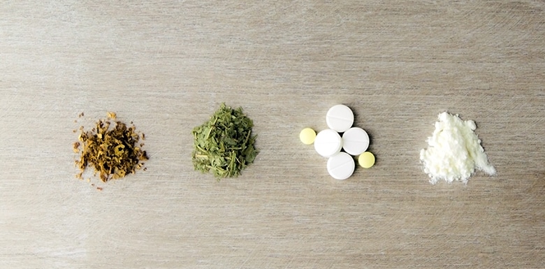 different types of drugs on a table